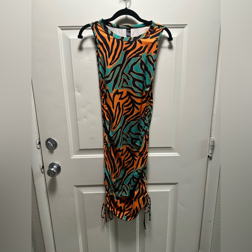 SHEIN Orange and Teal Zebra Print Top